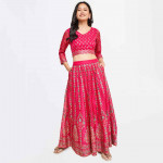 GLOBAL DESI Women Floral Printed Blouse with Lehenga