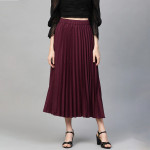 Burgundy Accordion Pleated A-Line Skirt