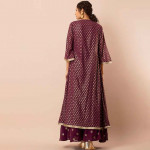 Women Purple & Gold-Colour Foil Printed Georgette Maxi Jacket