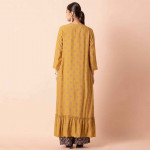 Women Yellow & White Mustard Floral Frilled Maxi Jacket