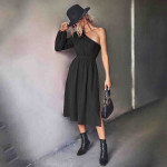 Black One Shoulder A-Line Dress