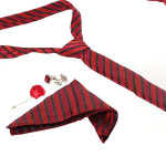 Men Accessories Set-Tie Cufflinks Pocket Square Brooch Suit