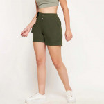 Women Olive Green High-Rise Cotton Outdoor Shorts