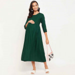 Maternity Women Green Solid Midi Dress